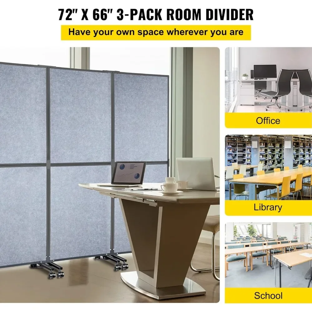 Acoustic Room Divider (Light Gray) for Office School Cubicle Office Partition Wall Partition Room Dividers 3 Panels Library Desk