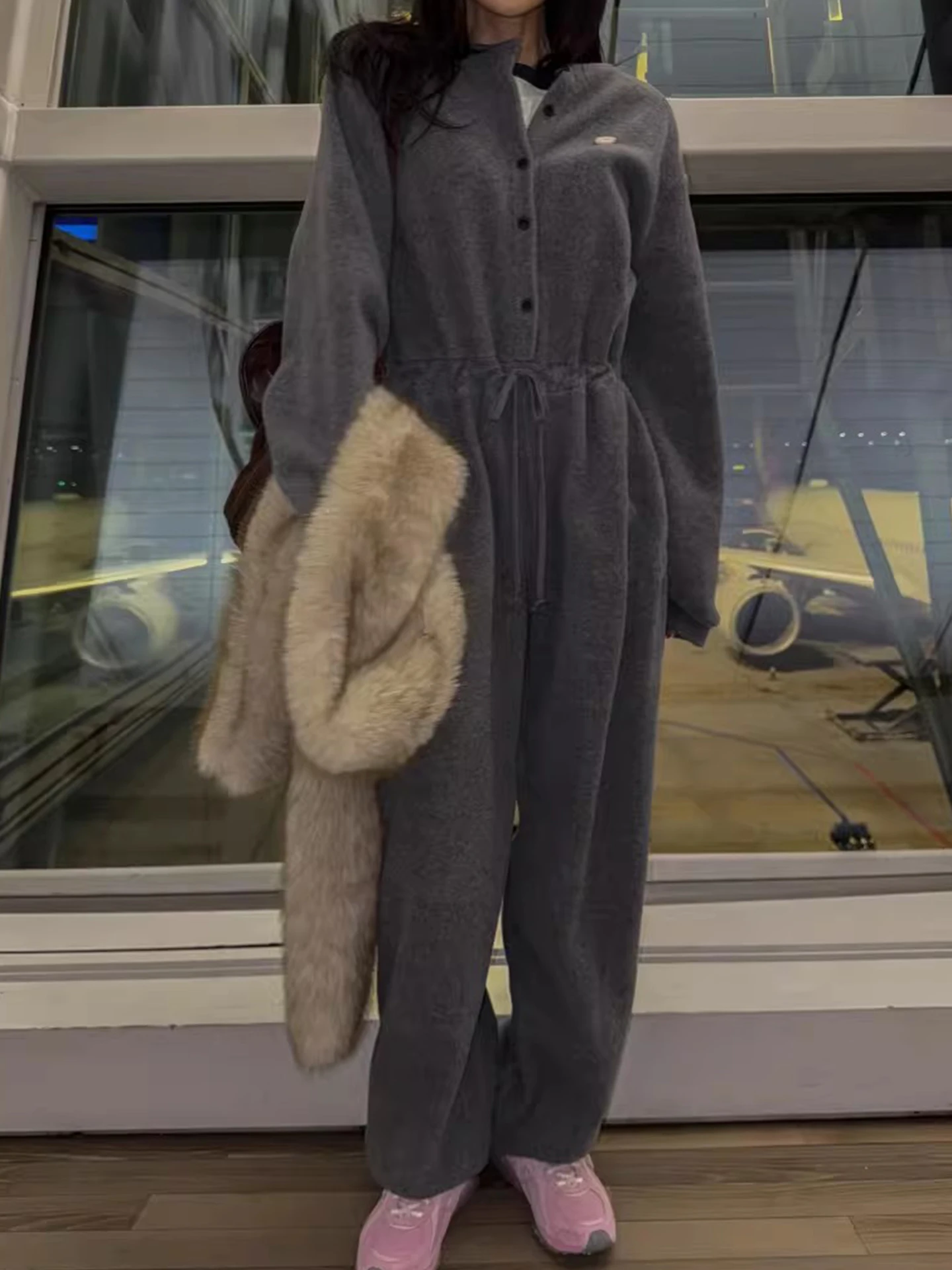 

Женские повседневные брюки Ele Dstring Waist Plu Rer, новинка ранней весны, свободного кроя, с высокой талией, из полиэфирного волокна