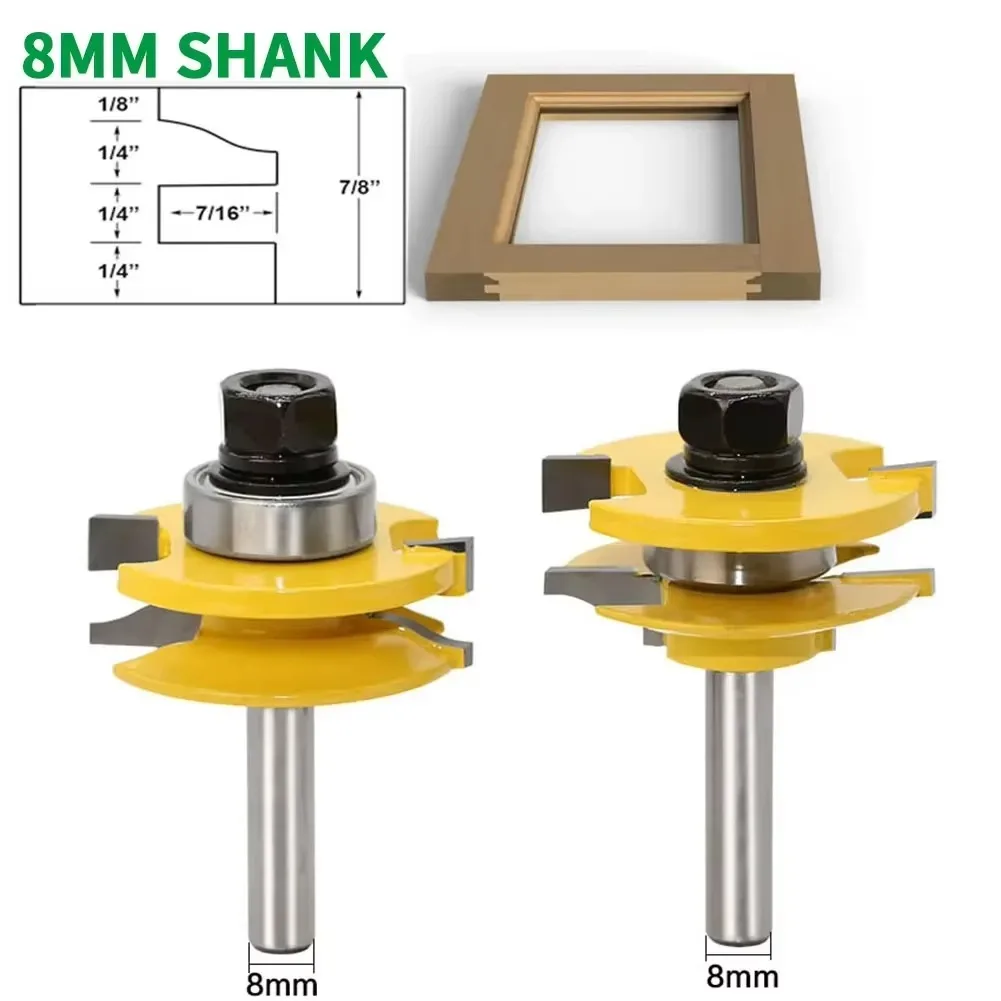 

2PC/Set 8MM Shank Milling Cutter Wood Carving Rail and Stile Router Bit Set Door Knife Woodworking Cutter Woodwork Tenon Cutter