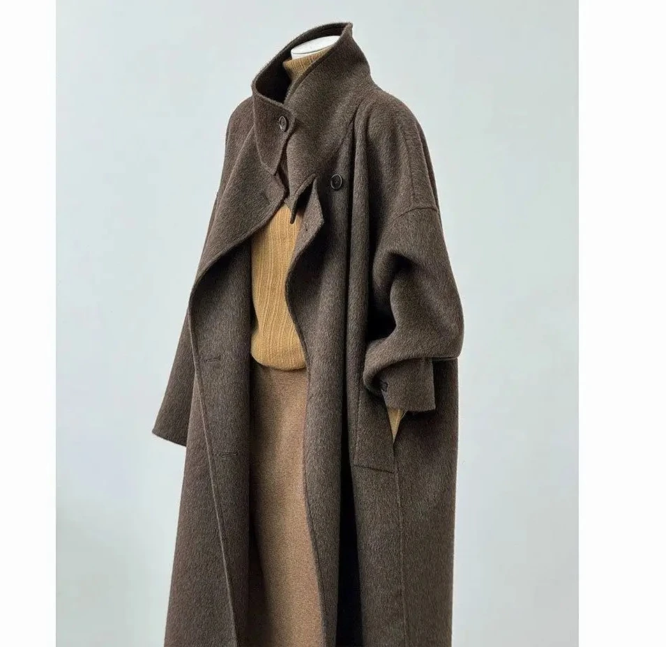 Modischer doppelseitiger Kaschmirmantel für Damen im Herbst und Winter, neuer langer Wollmantel im Hepburn-Stil