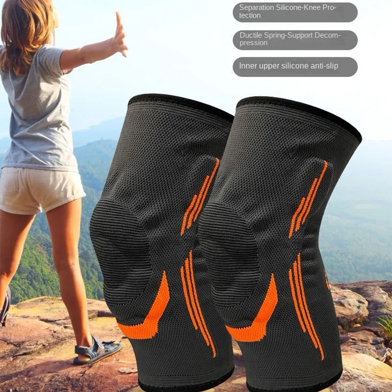 1PCS Silicone Non-slip Knee Pads Running Yoga Knee Protection Ventilation Knitted Nylon High Elastic Sports Knee Pads New