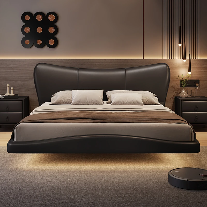 

Italian Leather Double Bed Luxury Girls Backrest Modern Platform Twin Double Bed Queen Adult Big Letto Matrimoniale Furniture