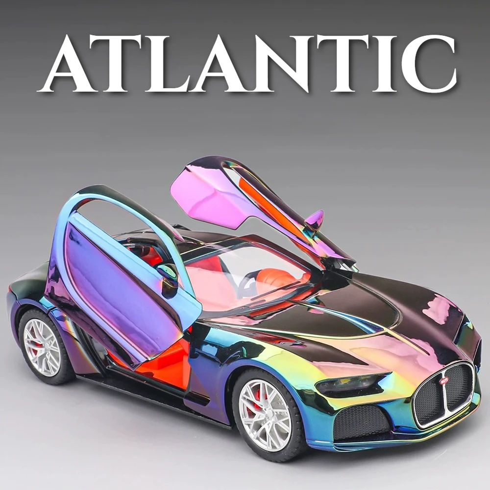รถของเล่นโมเดลรถสปอร์ตแอตแลนติกโบไลด์ 1:24 ผลิตจากโลหะผสม พร้อมเสียงและไฟ มีระบบดึงหลังและโช้คอัพ รุ่นซูเปอร์คาร์ เหมาะเป็นของขวัญวันหยุด
