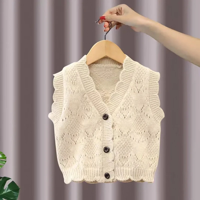 Fashion Patterns Single-breasted Knitted Waistcoat Spring Autumn Girls Vest Baby Cardigan Sleeveless Children's Sweaters