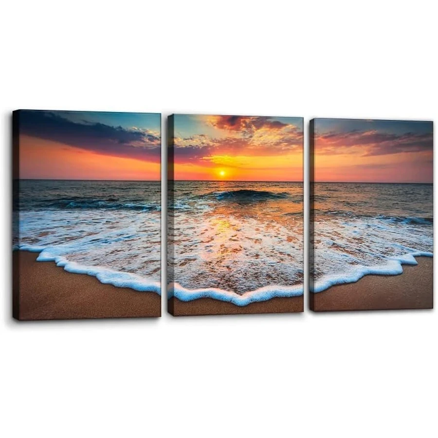 

Picture Sunrise Ocean Wave Landscape Diamond Painting Kit 3 pcs Sunset Sea View Diamond Embroidery Mosaic Full Drill Home Decor