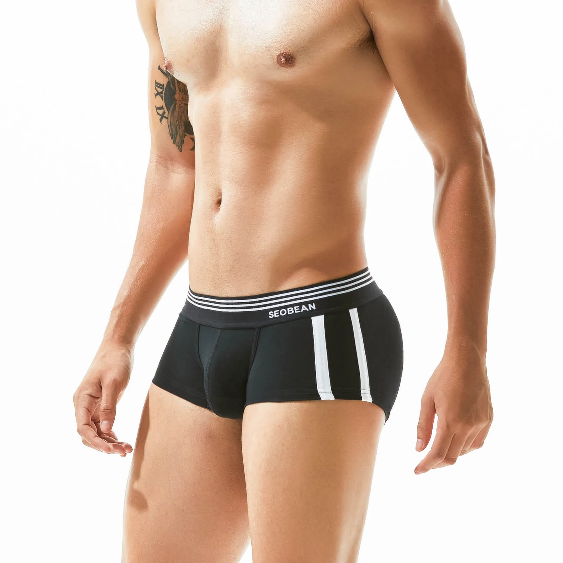 

Men's wear medium and low waist cotton and ammonia boxers, vertical strips on both sides, shorts