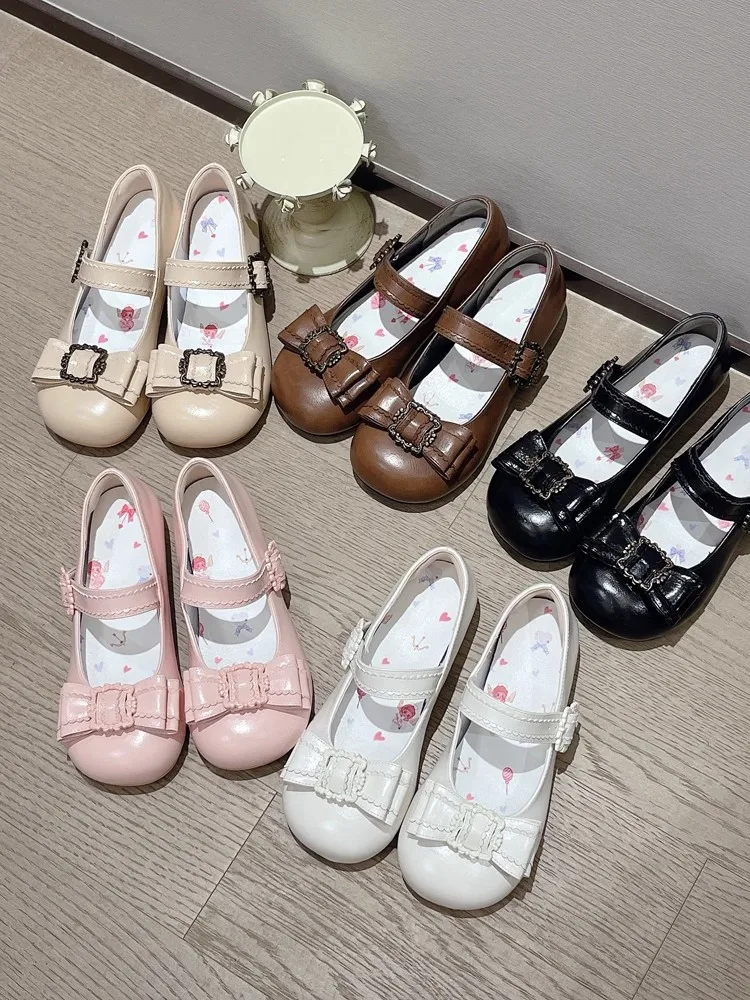 

Lolita Girls Original Retro 2cm Thick Sole PU Shoes Cute Lolita Low Heel Round Toe Casual Shoes Party Cosplay Single Shoes 34-41