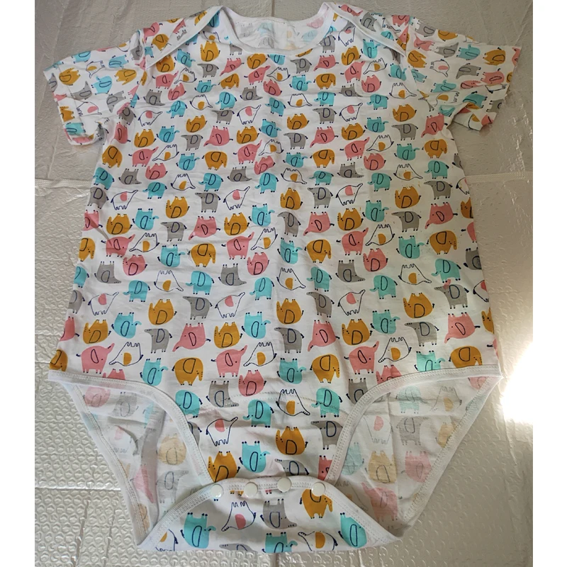 

Cartoon Print Snap Crotch Bodysuit Adult Cotton Romper ABDL Diaper Onesie DDLG Playsuits COS Jumpsuit