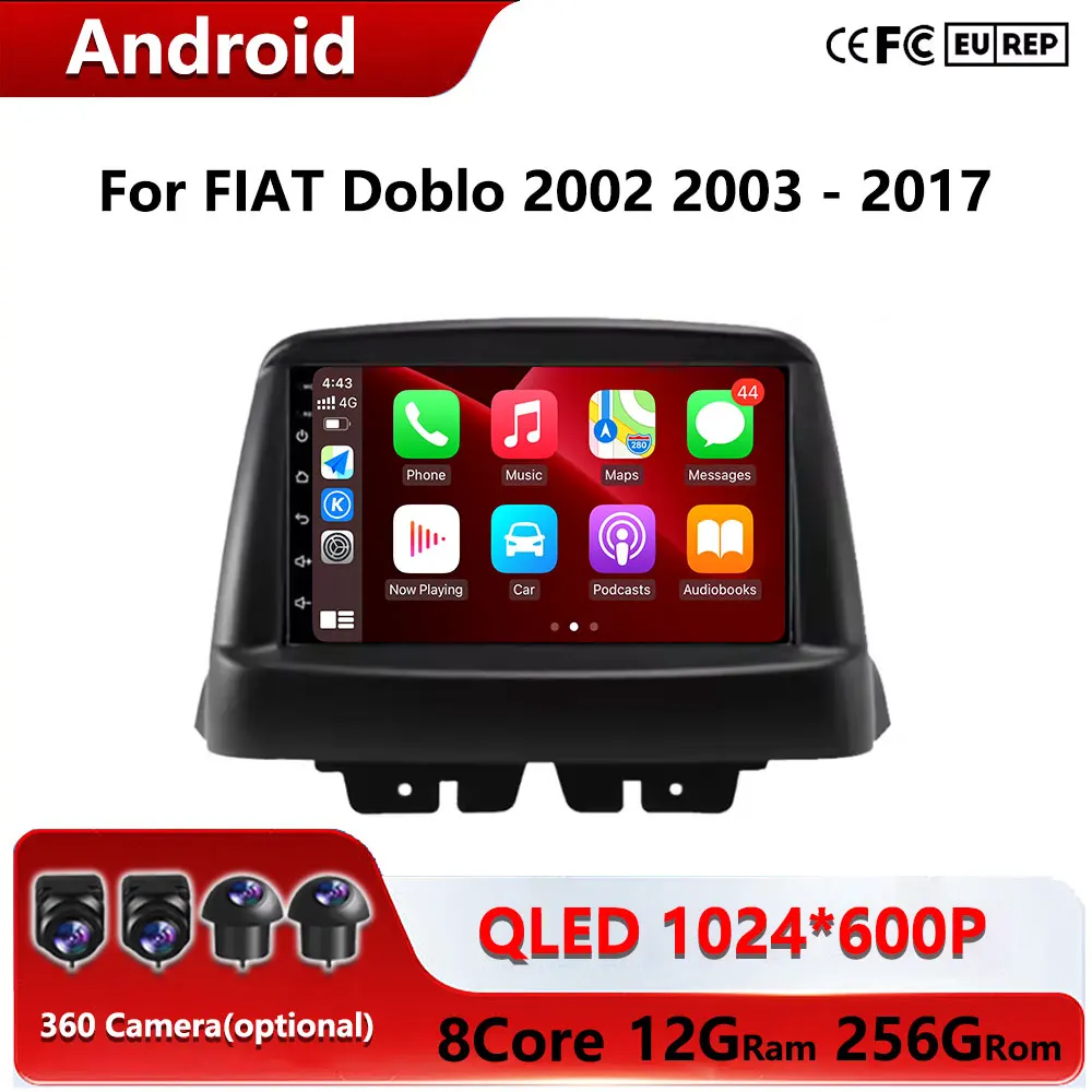 

Автомобильный радиоприемник, стерео навигация, GPS, мультимедийный видеоплеер для FIAT Doblo 2002 2003-2017 4G Android Auto, беспроводной Carplay BT DSP