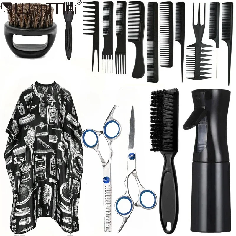 WANMEI Salon Barber Cloak Set Barber Stylist Cloak with Adjustable Buckle Neck Dust Removal Brush and Comb Barber Shop Tool