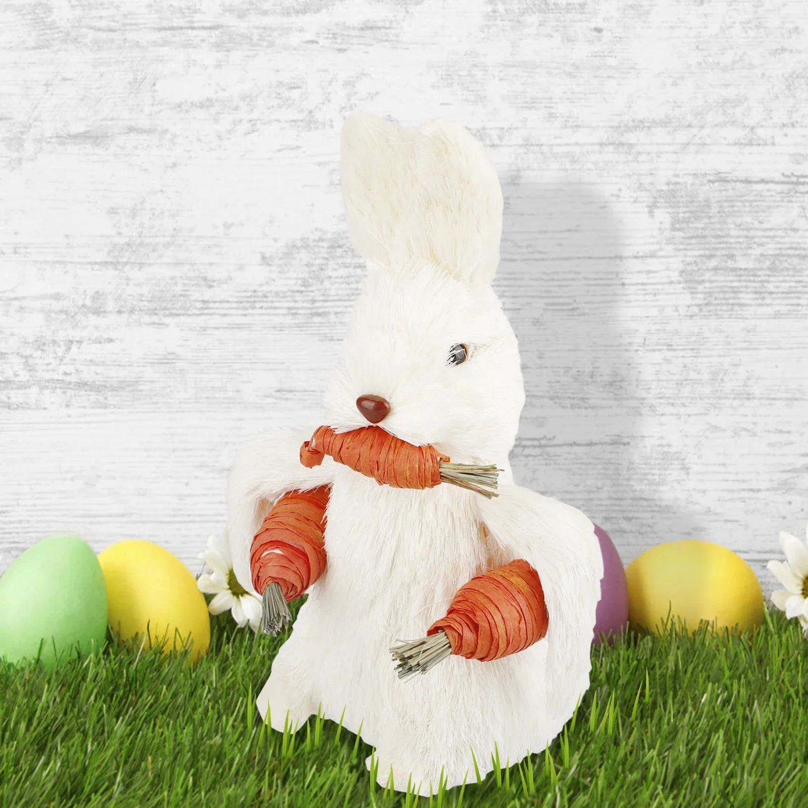 1Pc Straw Easter Bunny Figurine Cattail Easter Rabbit Artificial Straw Cloth Rabbit Statue Ornament Home Easter Decoration 2026