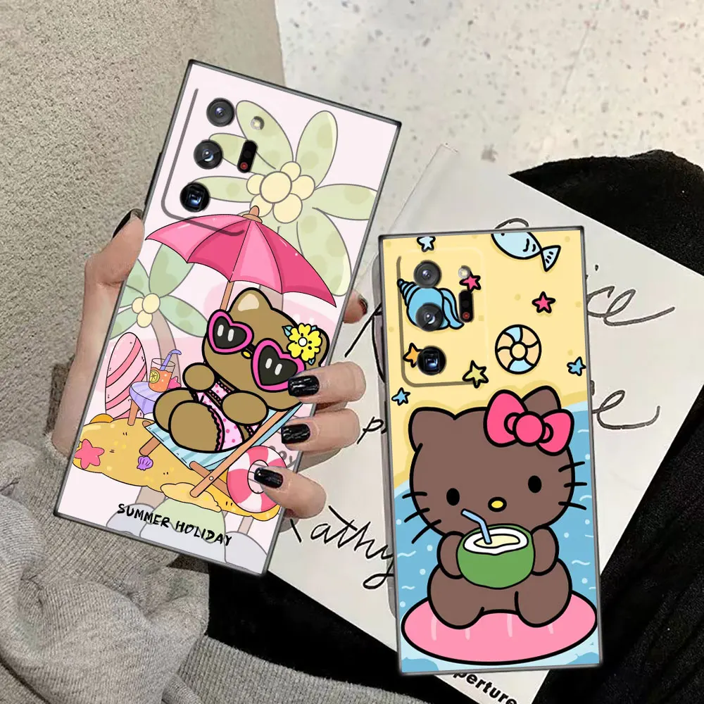 Beach Black Hello Kitty Funda Case For Samsung Galaxy NOTE 20 10 9 8 M54 M53 M51 M33 M32 M31 M30 M30S M23 M20 M14 J8 J7 J6 Case