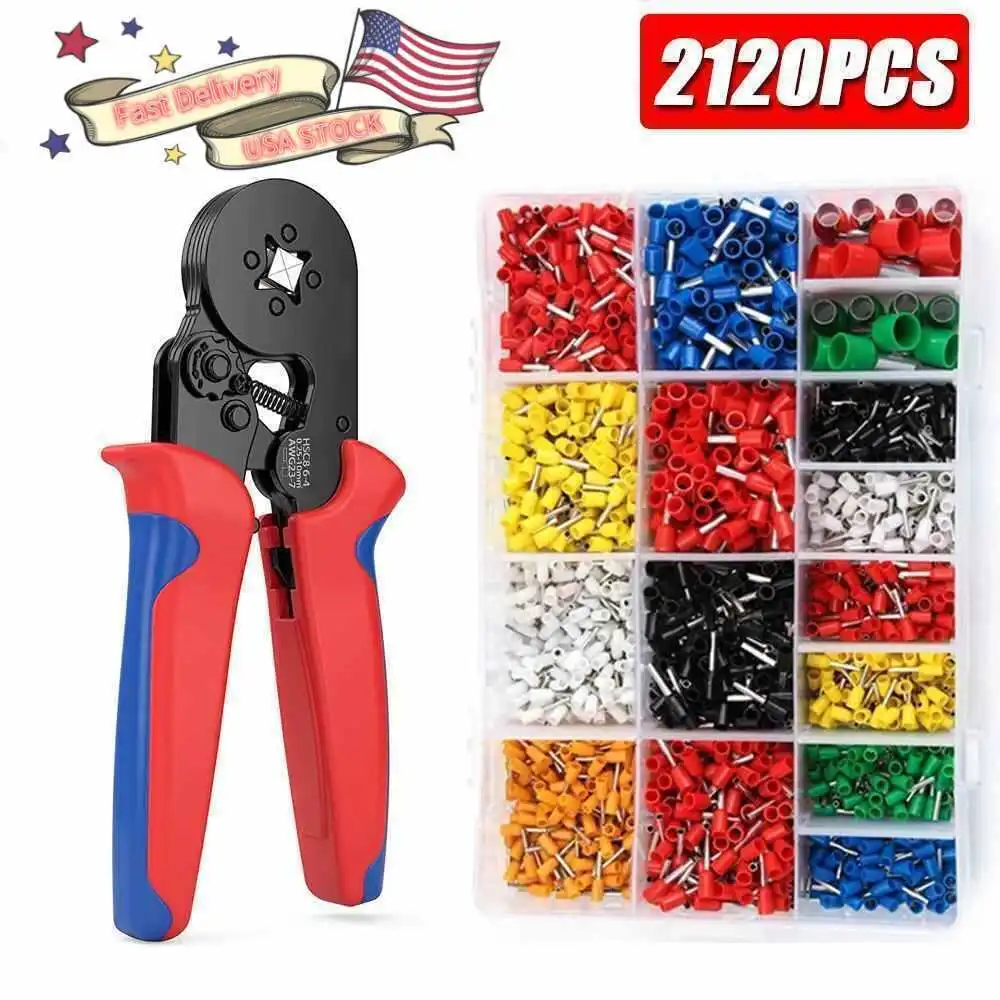 Ferrule Crimping Tool Kit Self-adjustable Ratchet Tool & 2120pcs Wire Terminals