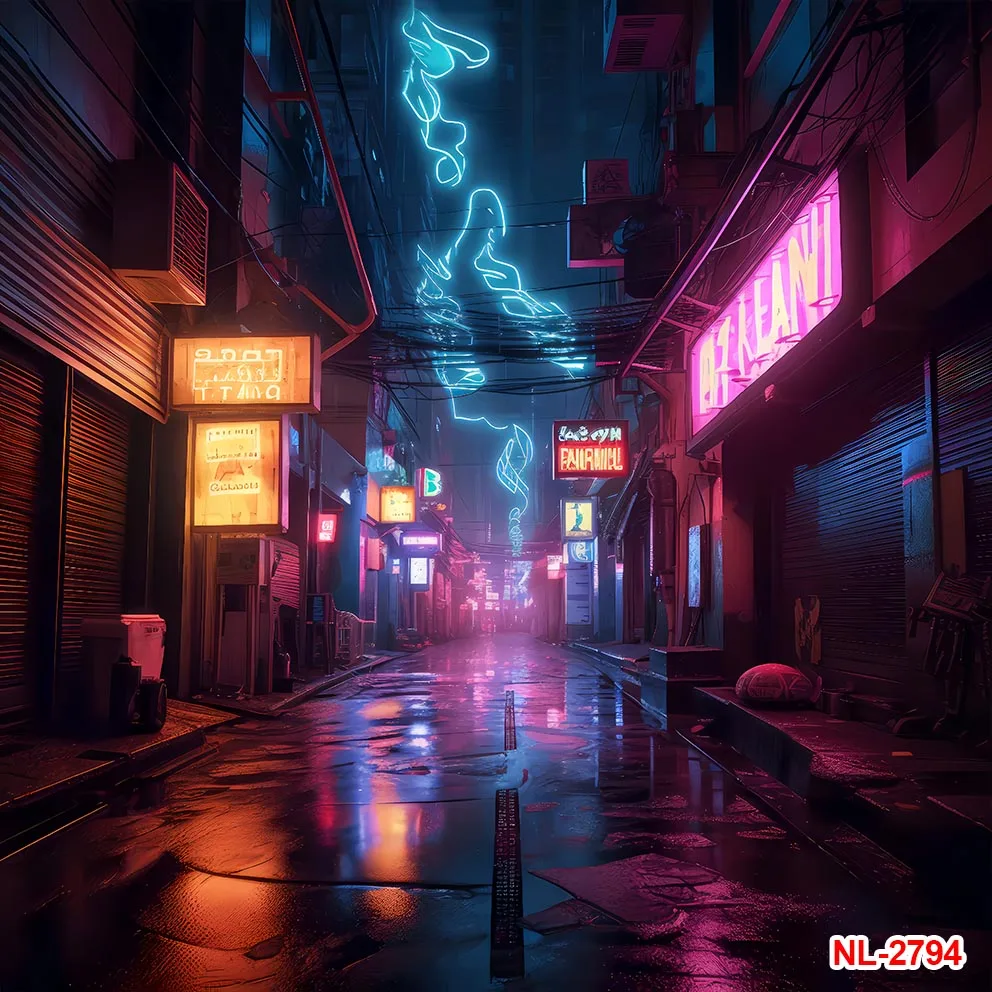 City Night Street View Photographic Modern Neon Backdrops Sci-fi Future Scene Art portrait Backgrounds Wall Decor Studio Photo