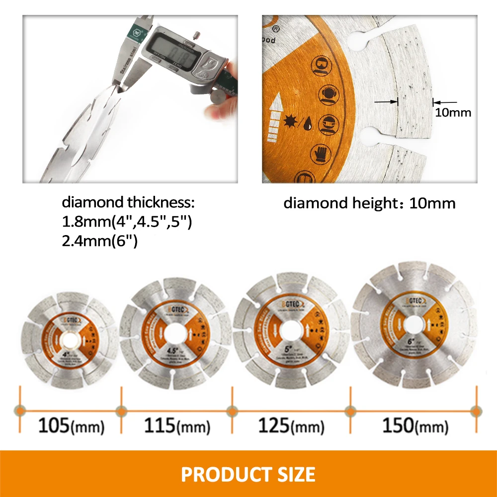 BGTEC 4/4.5/5/6 pollici Lama per sega diamantata Granito Marmo Cemento Pietra Piastrelle Foro22.23mm Disco da taglio a secco Marmo Granito Porcellana