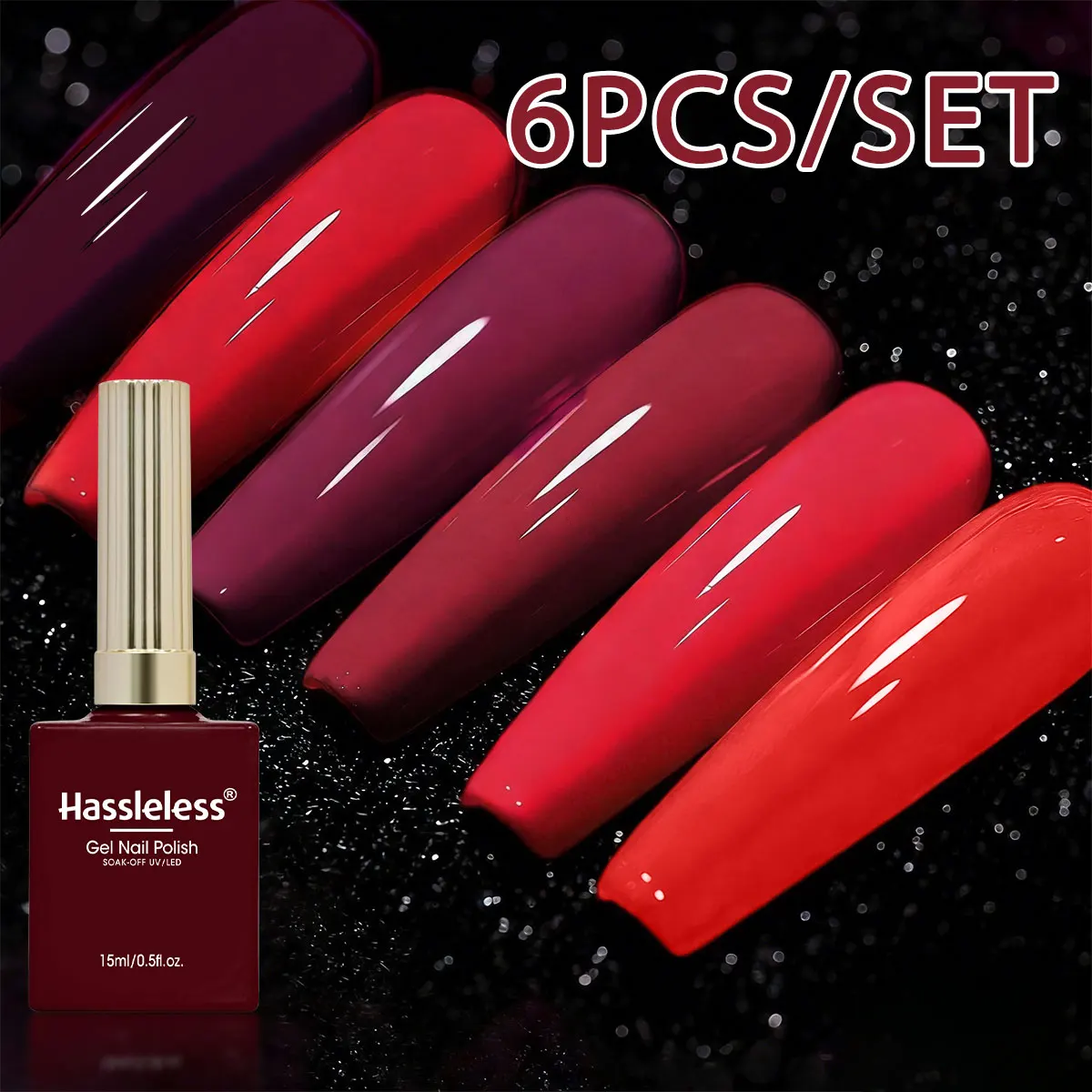 Hassleless 6Pcs Red Series Nail Polish Gel Set 15ml Uv Nail Polish Gel Cherry Wine Red True Red Nail Gel Retro Whitening Nail Polish Gel