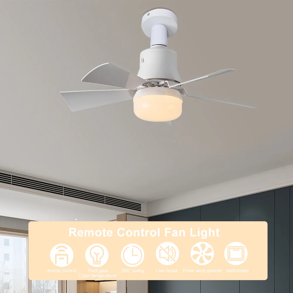 Screw Ceiling Fans with Light Remote Control 3 Speeds E27 Quiet Ceiling Fan with Lamp Dimmable E27 Socket Ceiling Fan with Light