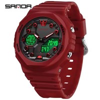 SANDA 6200 Men's Electronic Watch Fashion Unique Alarm Clock Waterproof LED Luminous Dual Display Dial Sports Student Clock Gift