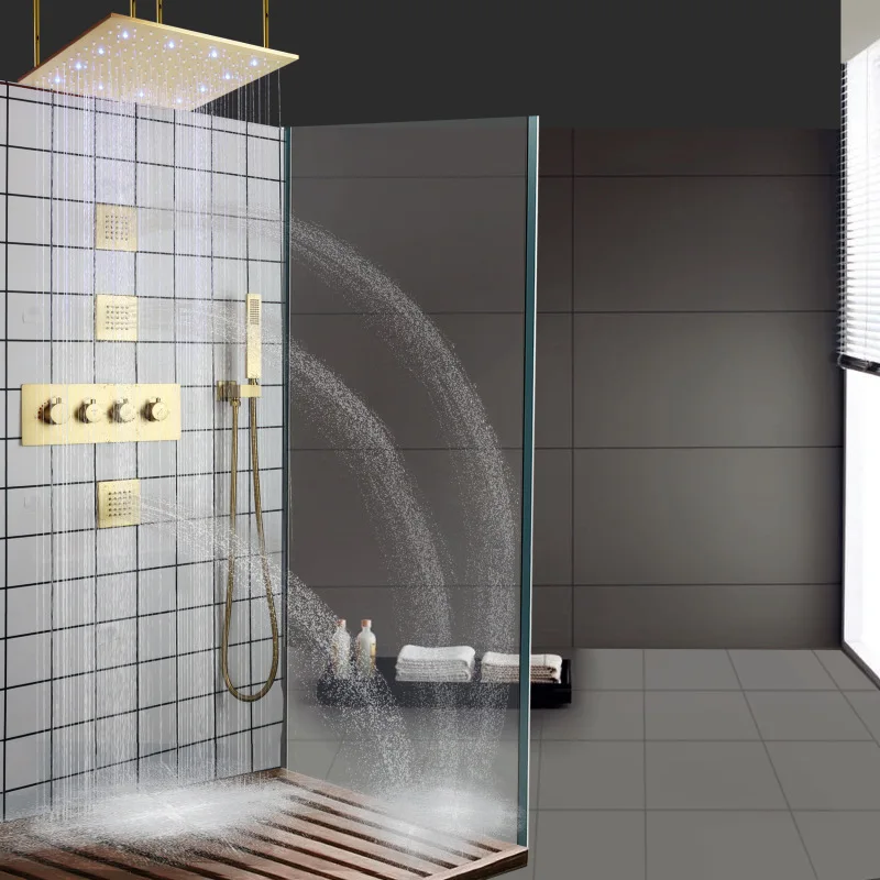 Thermostatic shower head set LED tri color temperature change luxury bathroom adjustable shower head