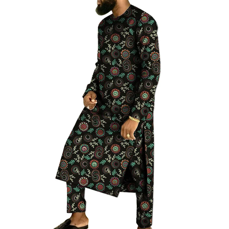 Chemise longue imbibée de festival pour hommes, sur mesure, surintendant, homme nigwin, robe imprimée, ensemble, tenues africaines traditionnelles