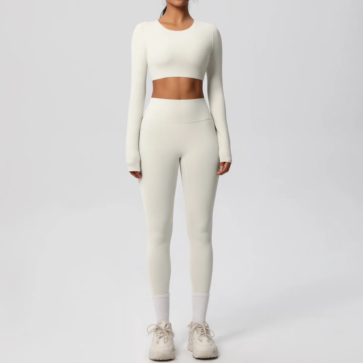 

Женский комплект для йоги, леггинсы с нагрудными подушечками, спортивная одежда с длинными рукавами для занятий спортом на открытом воздухе и в тренажерном зале, ощущение телесного цвета, 2 шт.