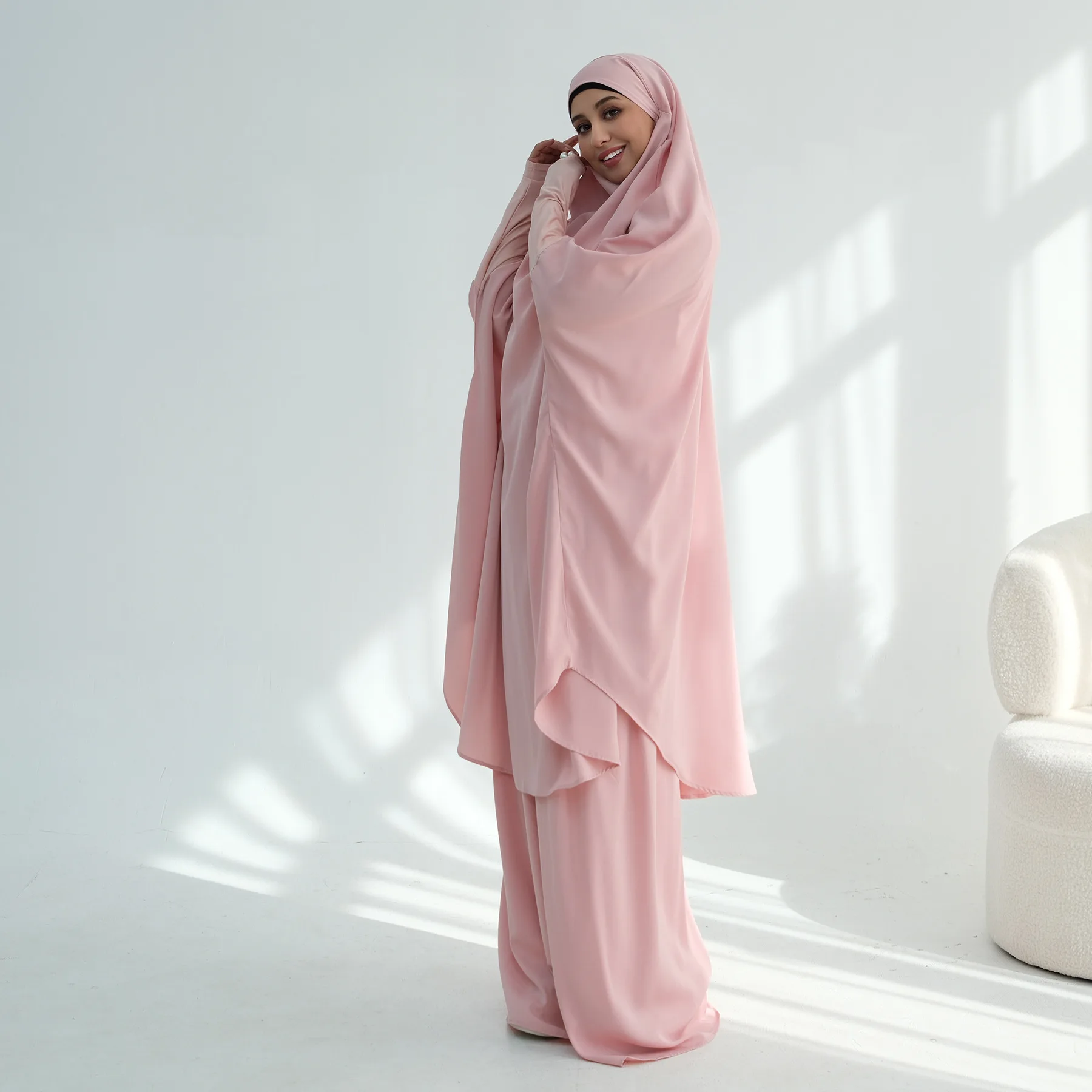 

Мусульманский комплект: Женская джеллаба, длинный химар, 2-х частный молитвенный наряд, абайя из ткани Нида, платье для Рамадана, дубайская арабская исламская одежда, никаб, бурка, джубба