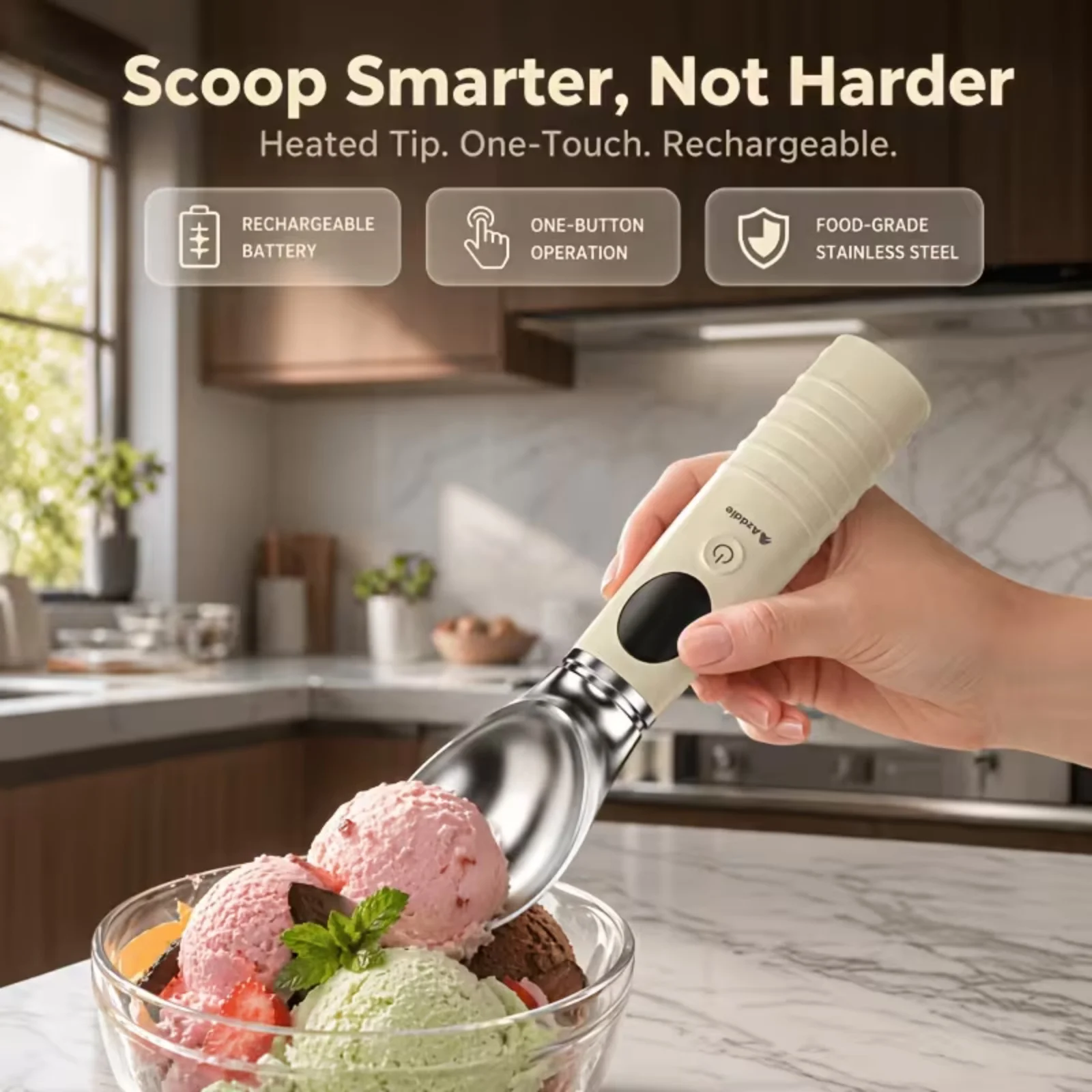 4-in-1 LED Display, Rechargeable Electric Ice Cream Scoop With Adjustable Heating Function - Temperature Range 100-160℃ For Hard Ice Cream, Frozen Yogurt And Smoothies