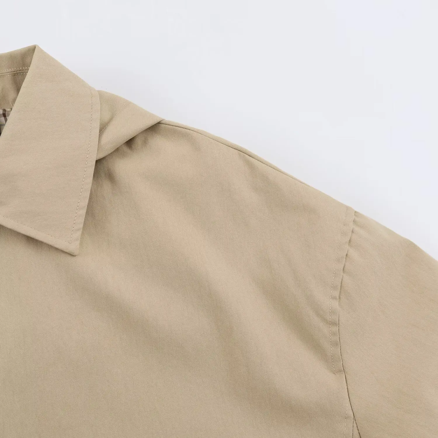 BSAY 2026 Herbst Damen Jacke mit abnehmbarer Kapuze, Revers, Reißverschluss, Kordelzug am Saum, kariertem Futter, lockerem Schnitt, langen Ärmeln, Business-Casual-Oberbekleidung – Detail 13