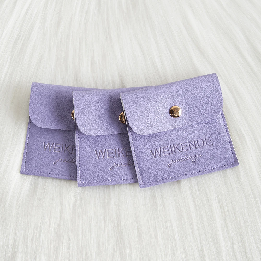 

Custom Logo 6x6cm Mini PU Jewelry Pouch Bag With Button Snap Bulk Wholesale Earrings Rings Necklace Leather Packaging Gift Bags