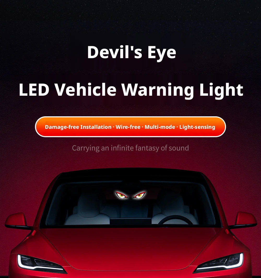 New Cartoon Devil's Eye Dynamic Blinking Solar Decorative Light Flexible LED Warning Light Car Rear Window Light Car Accessories