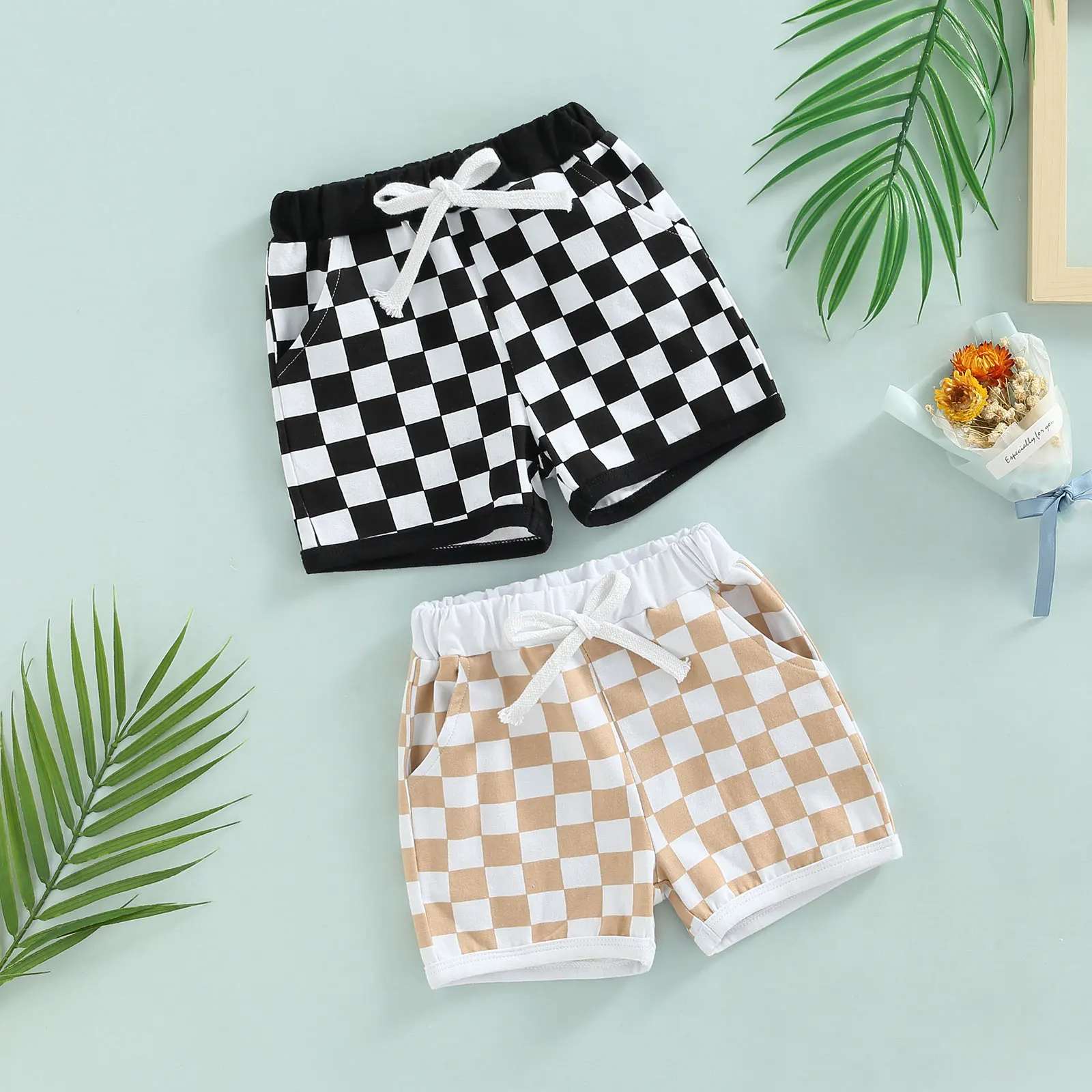 2022-05-04 Lioraitiin 0-3Years Toddler Baby Boys Shorts with Checkerboard Elastic Plaid Printed Pant Clothing