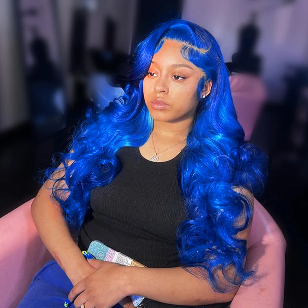 

Body Wave Navy Blue 13X6 Transparent Lace Front Wig Brazilian Human Hair Pre Plucked 13X4 Lace Frontal Wigs For Women Dark Blue