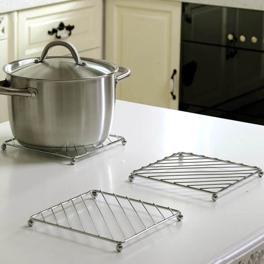 

3pcs Stainless Steel Trivet Pads Non-Slip Heat Insulation Mat Square Kitchen Coasters Tableware Accessories Silver