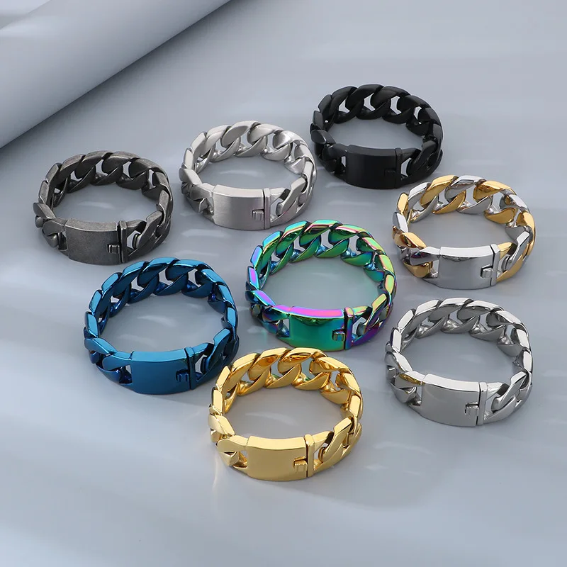 

24 мм панк синий черный бордюр кубинский браслет ожерелье для мужчин женщин хип-хоп золотой цвет из нержавеющей стали байкерские велосипедные браслеты-цепочки ювелирные изделия