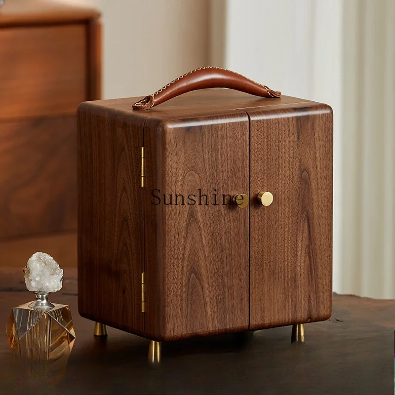 Retro black walnut jewelry box, high-end exquisite large-capacity earrings, necklace, jewelry storage, anti-oxidation box