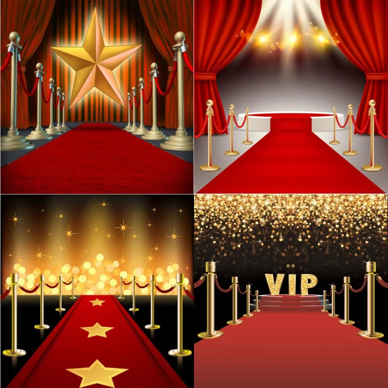 

Photography Backdrop Stage Red Carpet VIP Party Decor Gold Polka Dots Baby Portrait Photo Background Banner Photocall Studio