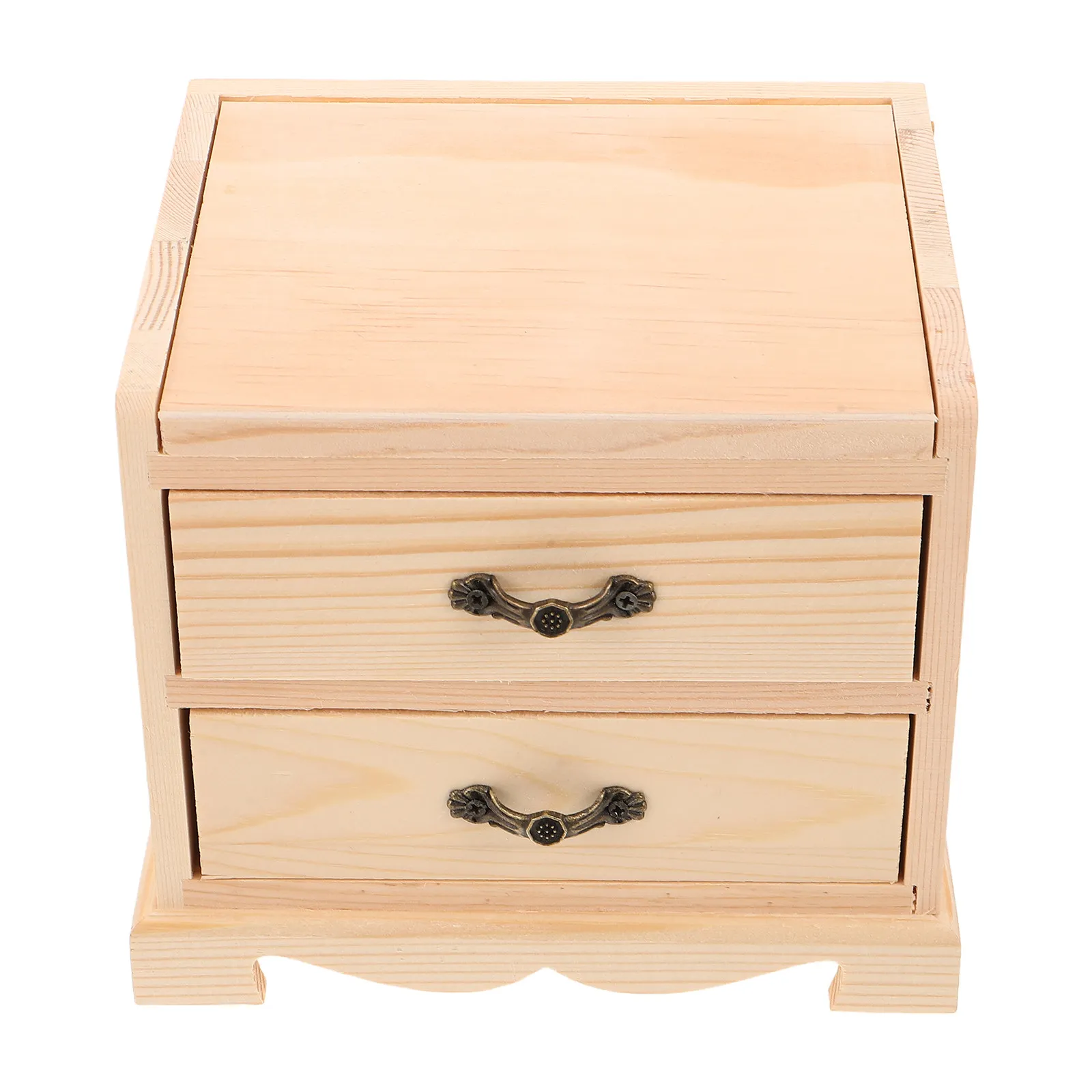 Wooden Jewelry Box Mirror 2 Tier Drawer Organizer Necklace Ring Bracelet Rustic Trinket Case Vanity Dresser Storage