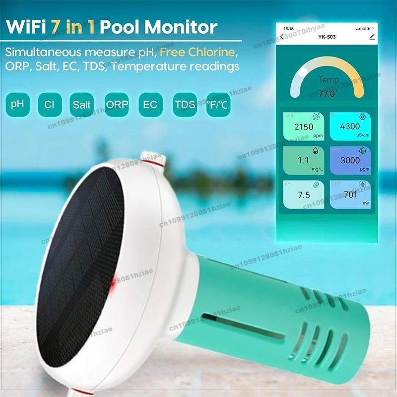 Wireless WiFi Monitoring Water Quality Tester Solar Pool PH Residual Chlorine Detection
