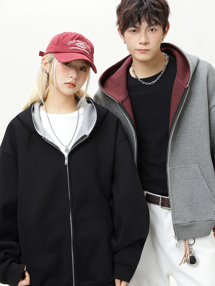 

Куртка-кардиган для пары, модная толстовка с капюшоном на молнии, повседневная толстовка с капюшоном, однотонные пальто, осенняя толстая куртка, ветрозащитная спортивная одежда