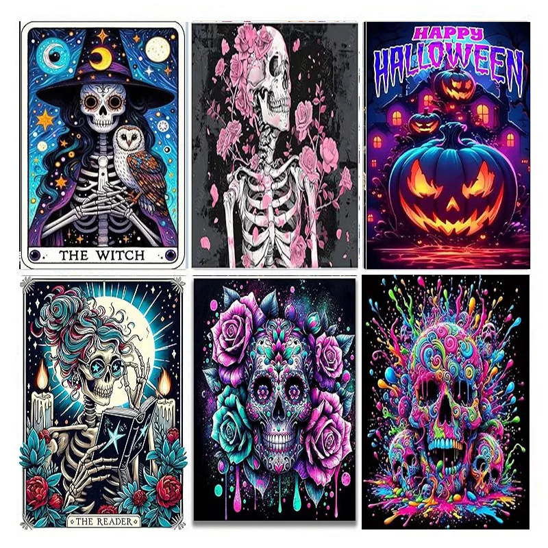 AB Diamant Malerei Halloween Schädel 5D Diamant Malerei Set (Geeignet für Anfänger) DIY Mosaik Kürbis Malerei Dekoration