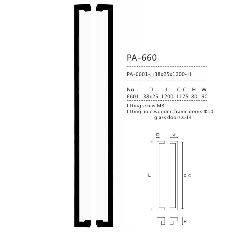 Imagem -02 - Stainless Steel Entrance Door Handle Black Square Tube Pull Handles Adequado para Madeira Vidro Porta de Metal 1200 mm Pa660 304