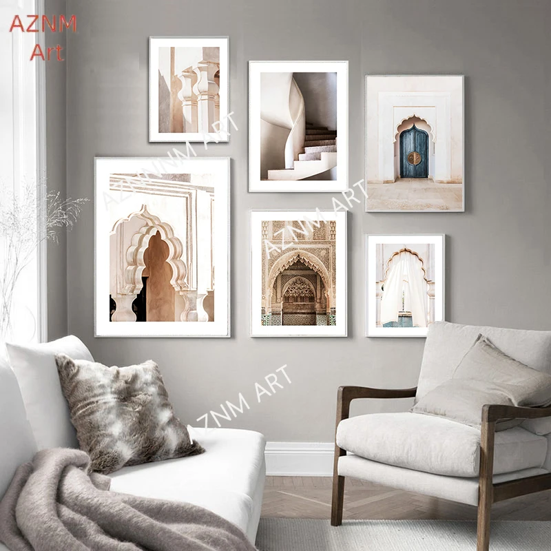 Arabische muslimische marokkanische Tür, islamische Poster, Heimdekoration, Bild, Wandarchitektur, Leinwandgemälde, Kunstdruck für Wohnzimmer