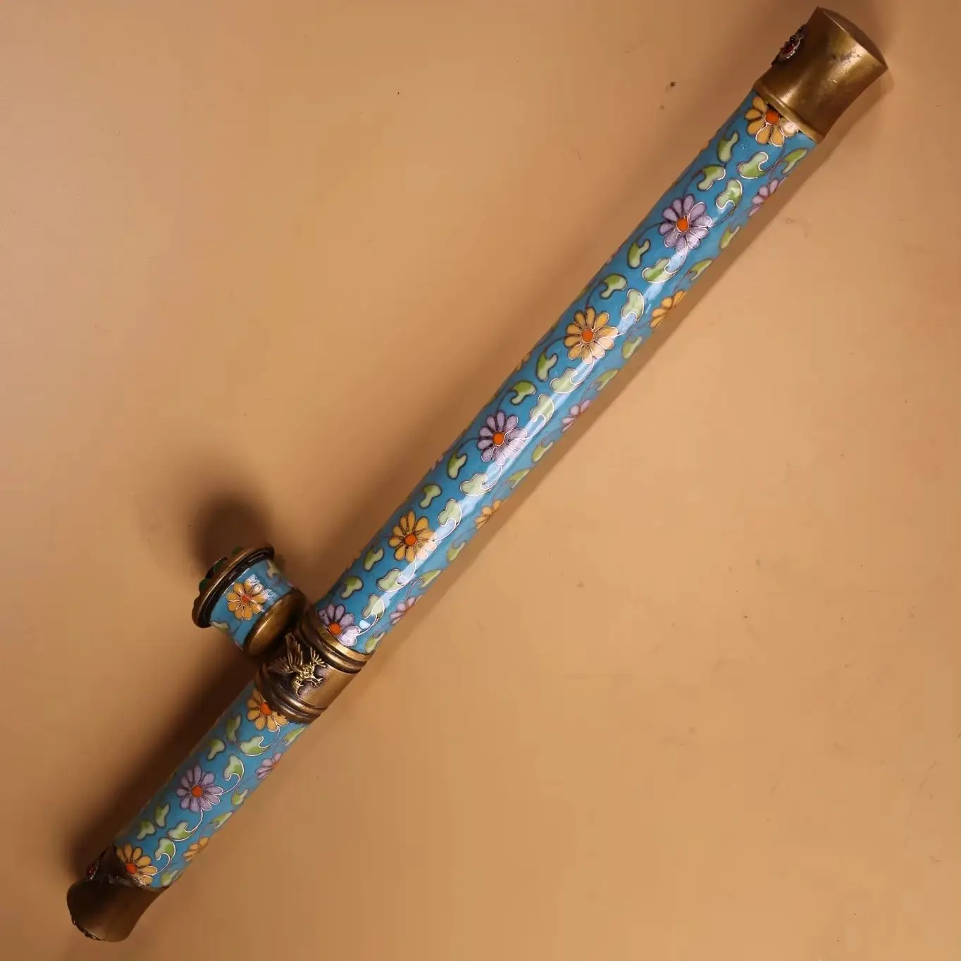 

17"Old Nepalese temples Old Bronze Cloisonne Enamel Bong Smoking tools Chimney Ornaments Amass wealth Town house