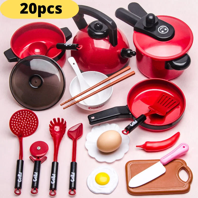 Kids Kitchen Toys Accessories Toddler Pretend Cooking Playset Pots Pans Utensils Cookware Food Set Vegetables Gift for Girls Boy