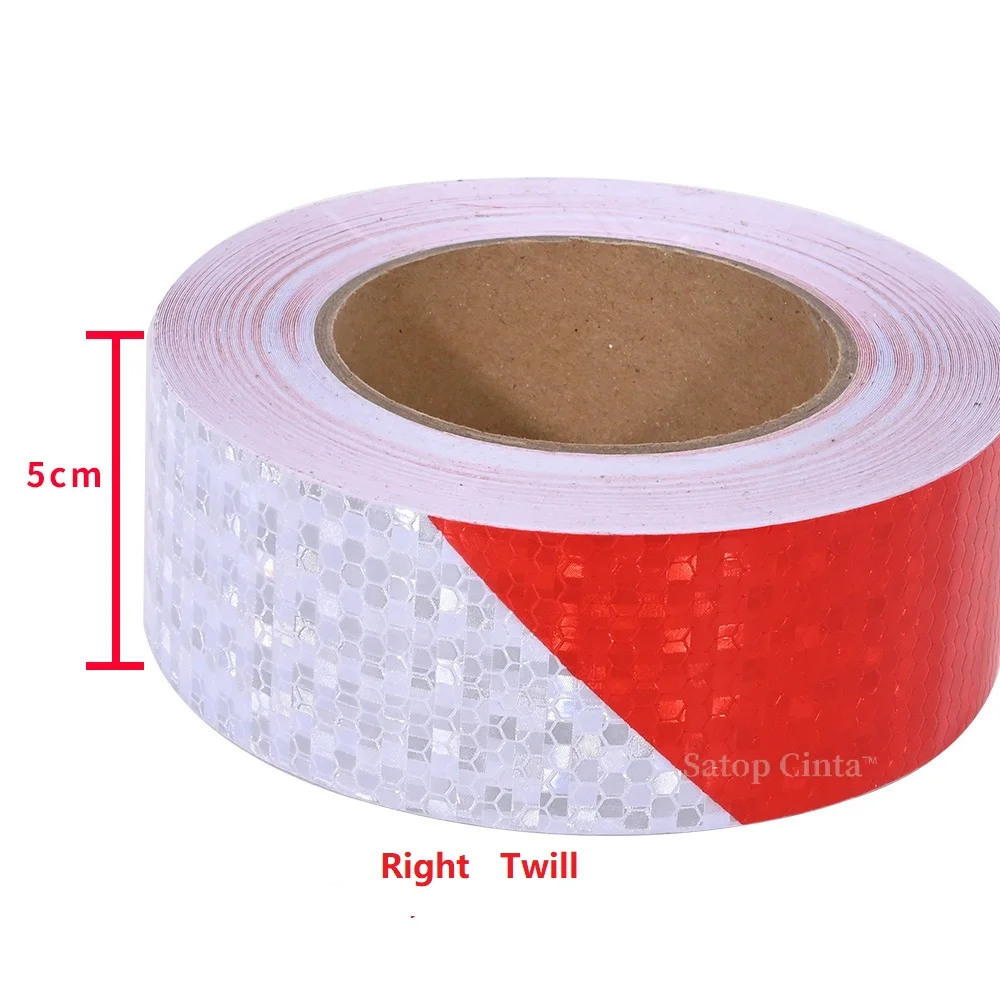 Twill Reflective Tape 5cm*25m Left Right Strips Red White Reflectors Stickers Waterproof Self-Adhesive Safety Conspicuity Decals