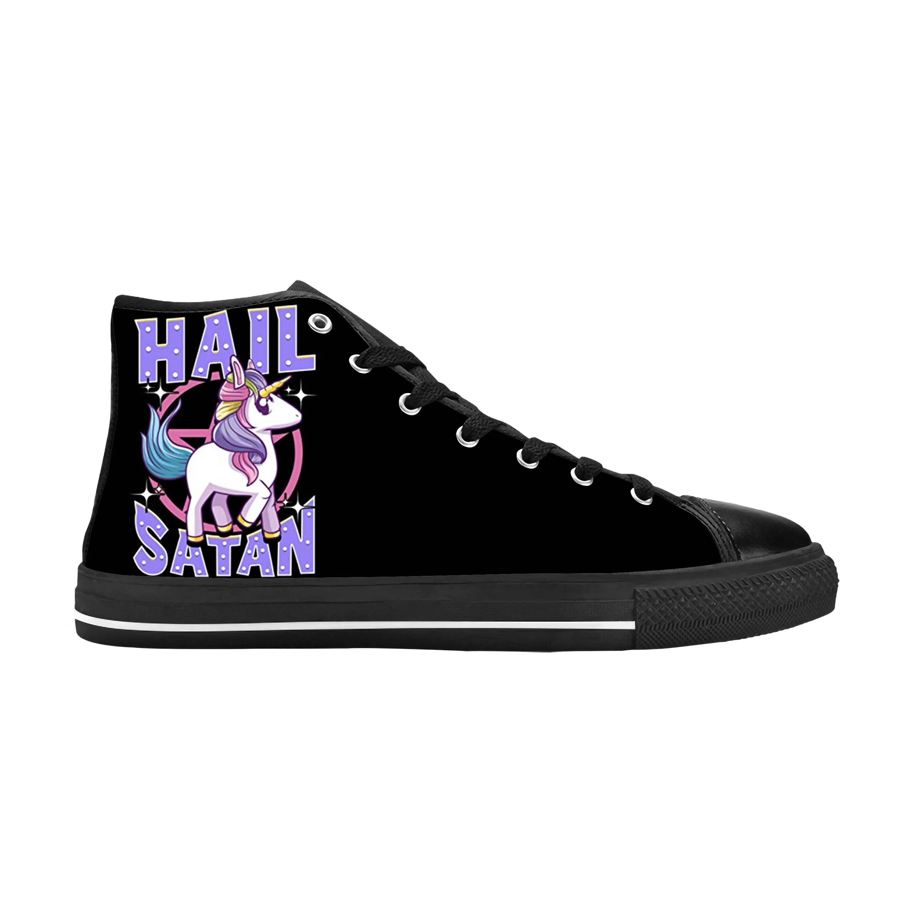 Hail Satan Death Metal Unicorn Rainbow Satanic Casual Cloth Shoes High Top Comfortable Breathable 3D Print Men Women Sneakers