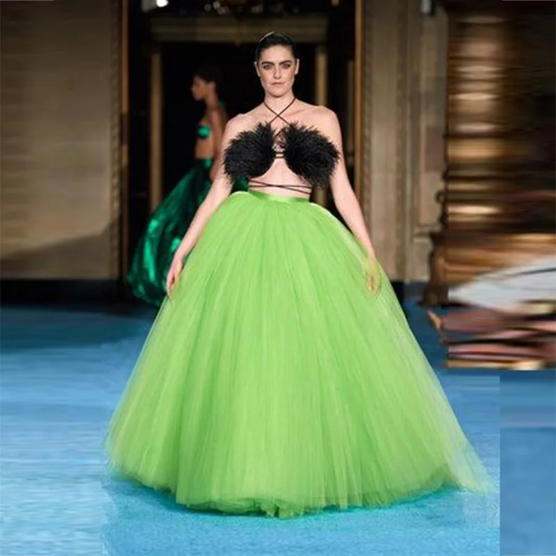 

Extra Puffy Tulle Skirts Fashion Green Long Faldas Saia Skirts Puffy Prom Party Women Formal Wear Wedding Guest Lady Skirt