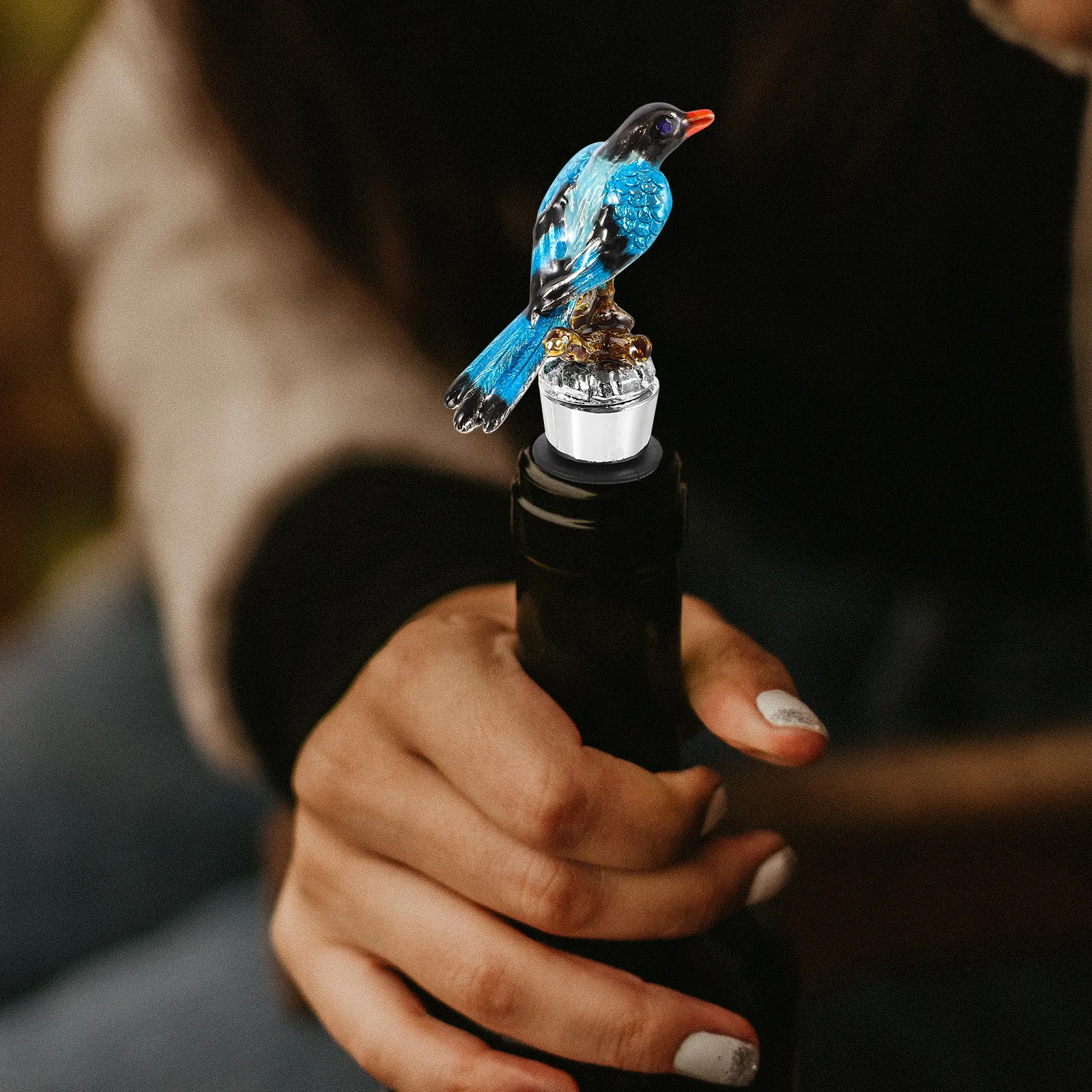 Wine Bottle Stopper Zinc Alloy Magpie Bird Decorative Reusable Bottle Seal for Wine Storage Home Bar Gift