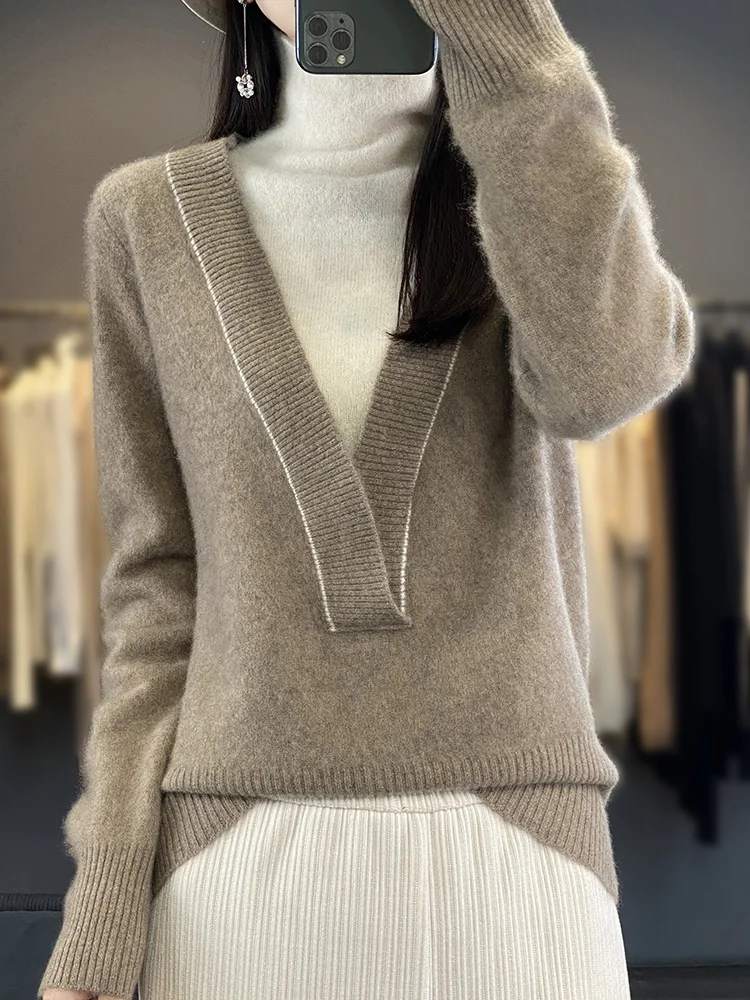 

Autumn and winter new ladies 100 merino cashmere sweater turtle neck long sleeve fashion solid color knitted wool pullover.