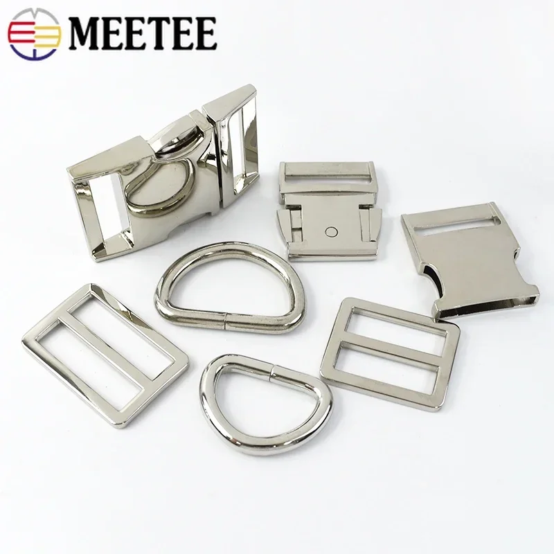 2/5Sets 15-38mm Silver Metal Buckles Release Buckle Tri-Glide Slider Clasp Bag Strap D Ring Connect Hook Dog Collar Accessories